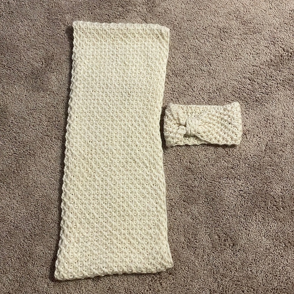Cream knitted scarf and head wrap